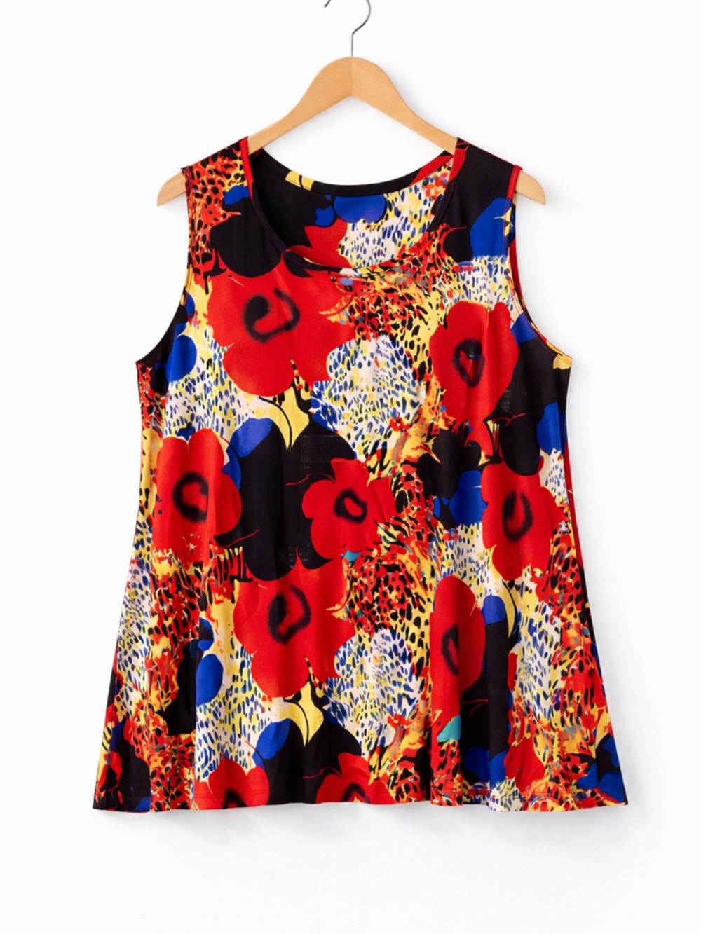 Plus Size XXXL Bold Floral Tunic Top Flowy Swing Blouse - Picture 4 of 4